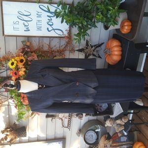 KASPER PETITE ♡ Vintage 2pc Navy Wide Plaid Double Breasted Skirt Suit 4P